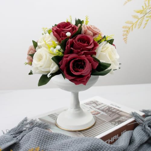 10Pcs Artificial Flower Balls for Centerpieces, Fake Floral Centerpieces Wedding Roses Bouquet for Parties Valentine's Day Wedding and Home Decor (Burgundy & Dusty Rose & White) - color: Burgundy & Dusty Rose & White