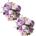 Fule 2 Pack Large Artificial Peony Silk Flower Bouquets Arrangement Wedding Centerpieces (New Purple) - color: New Purple X2