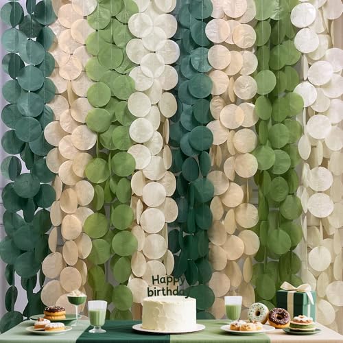 205 Ft Sage Green Party Decorations Oilve Green and Beige Circle Dot Backdrop Garland Tissue Paper Polka Dots Hanging Streamer for Baby Shower Birthday Wedding Engagement Bachelorette Party Supplies - color: Olive Green Beige