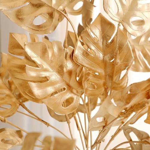Efavormart 4 Pack 14 inch Metallic Gold Artificial Monstera Leaves Bushes, Tropical Palm Leaf Bunches Vase Fillers for Boutique Displays and Small Centerpieces - color: Type23