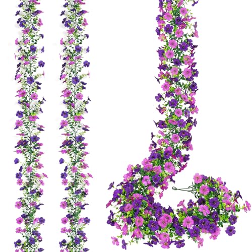 2 Pack Artificial Flowers Garland Ivy,Spring Summer Decor UV Resistant Fake Daisy Vines Floral Vine Silk Hanging Flower for Decor Home Garden Wedding Photo Booth Backdrop (Light Dark Purple) - color: Light Dark Purple, size: 2PCS