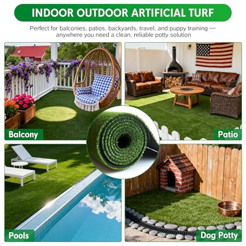 XLX TURF Fake Grass Outdoor Runner Rug - 4FT x 10FT Artificial Grass Carpet Low Pile Turf for Balcony Dogs Kids Playground - Pets Friendly