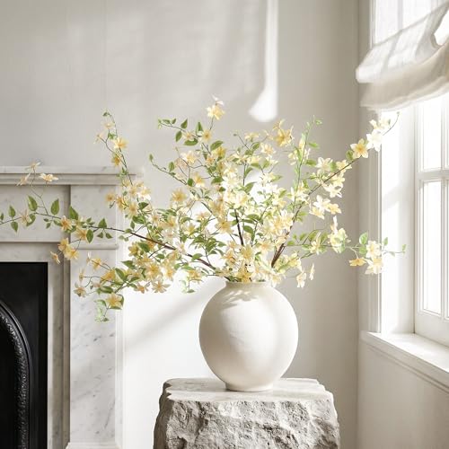 Fake Flowers, 3 Pcs Artificial Flowers Greenery Stems Faux Greenery Stems Branches for Vases Realistic Silk Real Touch Spring Greenery Stems Bulk Bedroom Office Wedding Table Summer Home Decor - color: Yellow