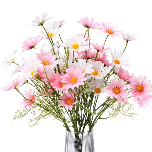 12 Bundles Daisy Artificial Flowers Small Colorful Daisy Flowers Bouquet with Stems Fake Daisies Floral for Table Vase Centerpiece Floral Arrangements Wedding Decoration (Pastel) - color: Pastel