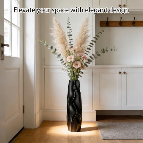 Extra Large Black Floor Vase – 15.7" Modern Decorative Ceramic Vase for Living Room Corner, Hallway or Entryway Home Decor - size: 15.7 Inch