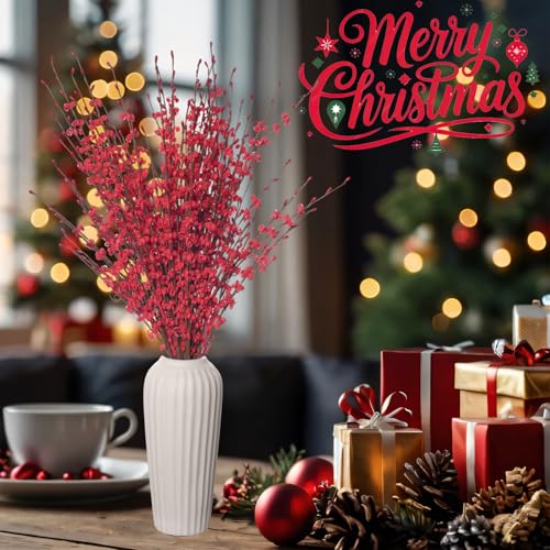 Wootkey 10Pcs 17.5'' Red Flowers Artificial Jasmine Flowers Faux Patriotic DIY Floral Art Red Berries Stem for Valentine's Day Table Centerpieces Vases Home Wedding Bouquets Party Decorations - color: Red, size: 10pcs-17.5''