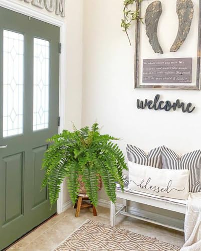 Hollyone Artificial Fern Plants in White Pot 25.5" Medium Artificial Boston Fern 31 Leaves for Outdoors & Indoor Faux Potted Plants Fake Ferns Bush Plant Patio Garden Farmhouse Porch Home Decor Green - color: White Pot - Green Medium
