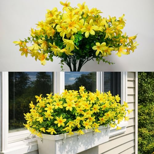 8pcs Artificial Lily Silk Flowers, Faux Flower Bouquet Plants for Wedding Home Party Indoor Table Hotel Office Vases Floral Arrangements Outdoor Garden Decor, Yellow - color: Yellow