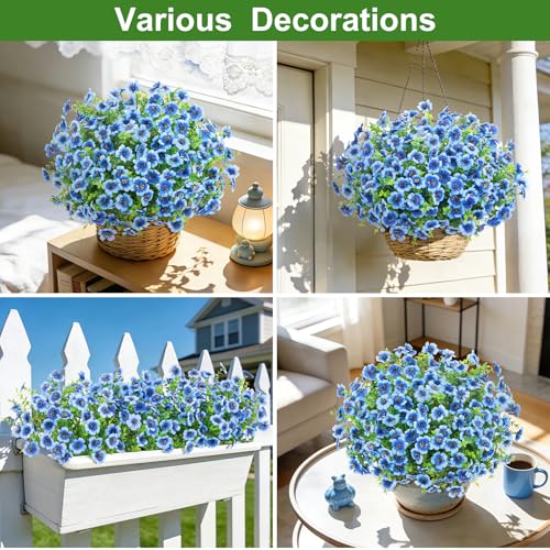 Roberly Artificial Flowers for Outdoors, UV Resistant Silk Faux Flowers Daisy with Eucalyptus Greenery Stems Fake Plastic Plants for Spring Summer Patio Garden Home Decor, 18 Bundles, Blue - color: Blue