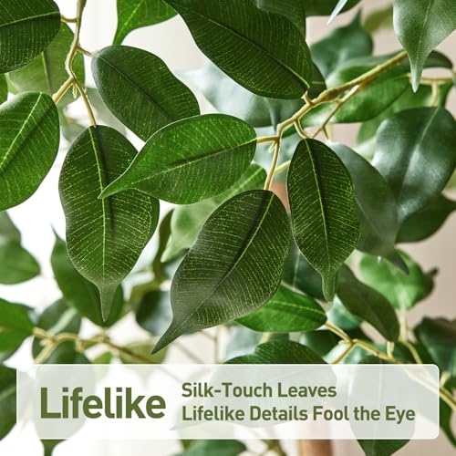 VeriNatural 7FT Artificial Ficus Tree with White Planter - Realistic Faux Ficus Tree with 1500+ Silk Leaves, 4 Real Wood Trunks,Tall Fake Plant for Indoor Living Room, Office, Home Decor (84") - size: 7ft
