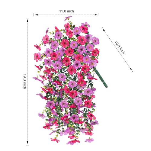 Artificial Faux Hanging Flowers Plants for Outdoor Decor, 2 PCS Outside Fake Silk Violets with Eucalyptus UV Resistant Realistic Daisy Trailing Vines for Planter Balcony Porch Patio Yard, Purplepink - color: Purplehotpink