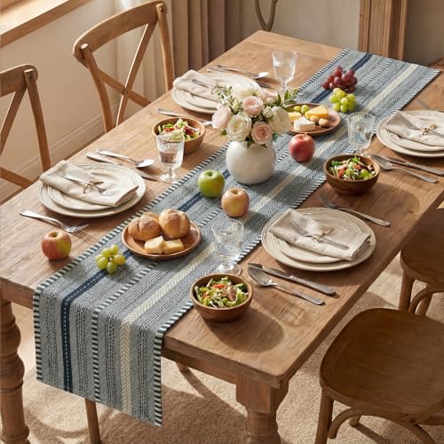 Artoid Mode Dark Blue Farmhouse Woven Table Runner, Seasonal Holiday Rustic Kitchen Dining Table Decoration for Home Party Decor 12x72 Inch - color: Dark Blue, size: 12" x 72", Table Runner