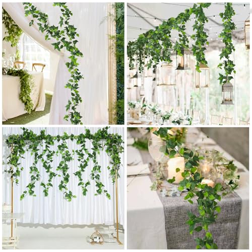 RECUTMS 6 Strands Artificial Vines Ivy Garland Fake Vine with Silk Green Leaves Hanging Plants Greenery Artificial Garland for Spring Summer Home Wall Bedroom Graduation Wedding Party Room Decor - color: Green-lvluo6pcs