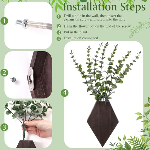 Chunful 2 Pcs Wooden Wall Planter Decor Hanging Fake Plants Greenery Flowers Holder Vase Boxes for Wall Bohemian Farmhouse Room Kitchen Office Indoor Decoration(Brown,7.1 x 4.7 x 1.2 Inches) - color: Brown, size: 7.1 x 4.7 x 1.2 inches