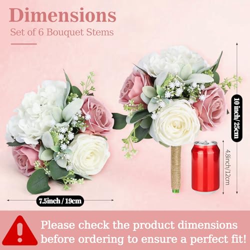 Artificial Bridesmaid Bouquets 6Pcs -7 Inch Bridesmaid Bouquets Pink Fake Floral Silk Rose Handmade for Wedding Holding Flowers, Bridal Shower,Engagement Wedding Ceremony Anniversary - Dusty Pink - color: Dusty Pink, size: 6pcs Bouquets