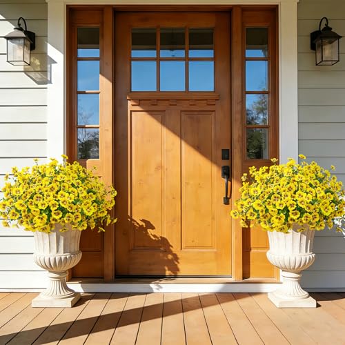 Roberly 20 Bundles Artificial Flowers for Outdoors, Fake Silk Flowers with Plastic Eucalyptus Greenery Stems Realistic Faux Plants for Spring Summer Porch Patio Yard Garden Vase Home Decor, Yellow - color: Yellow
