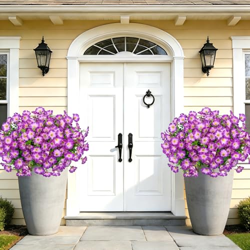 Roberly 12 Bundles Artificial Flowers for Outdoors, Fake Flowers Silk Morning Glory with Eucalyptus UV Resistant Faux Plants for Spring Summer Garden Outside Porch Patio Yard Home Decor, Fuchsia - color: Fuchsia