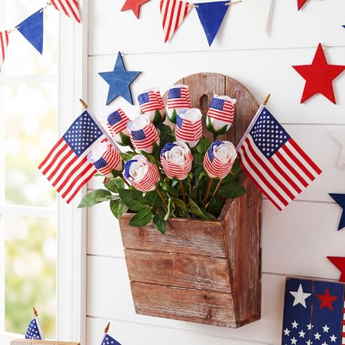 Suhine 12 Pcs 4th of July Rose Flowers Patriotic Table Centerpieces Independence Day Party Decorations Supplies Artificial USA Flag Flowers Gifts for Veterans Election Memorial Day (4th July, Normal) - color: 4th July, size: Normal
