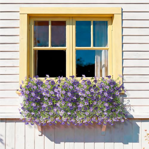 INQCMY 2Pcs Artificial Fake Hanging Flowers for Outdoors UV Resistant Artificial Plants for Spring Summer Decor Look Real Faux Flowers for Outside Home Planter Porch Patio Decor - color: Deep Purple,gradient Purple