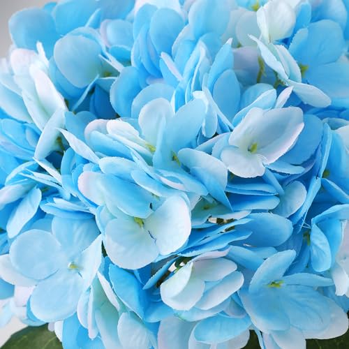 Artificial Hydrangea Flowers with Glass Vase & Fake Water - Faux Hydrangea for Home Table, Wedding Party, Office Decor | Realistic Fake Hydrangeas, Silk Flowers for Vase Arrangement(Hydrangea, blue) - color: Hydrangea, Blue