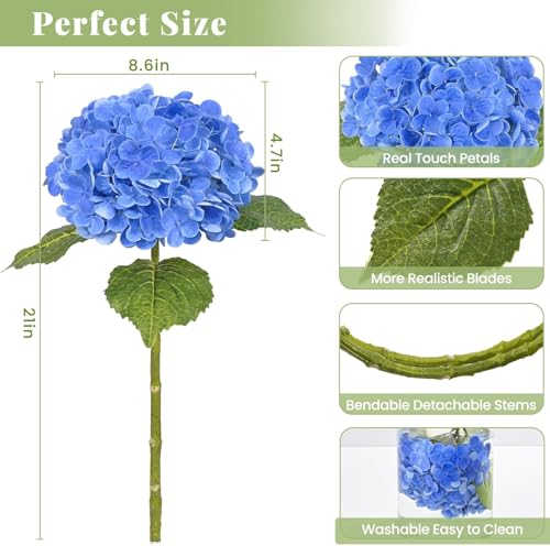 MARTINE MALL 4Pcs 21in Hydrangea Artificial Flowers, Latex Real Touch Hydrangeas Lifelike Large Hydrangea Flowers for Home Decor Party Arrangements Wedding Bouquets Centerpieces (Dark Blue) - color: Dark Blue, size: 4Pcs