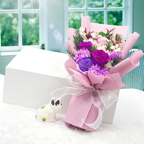 VTJMB Flowers for Delivery Prime, Preserved Flower Bouquet with Box, Birthday Dried Flowers Gift for Women, Mothers Day Gifts for Mom, Wife, Grandma, Friends - color: Purple