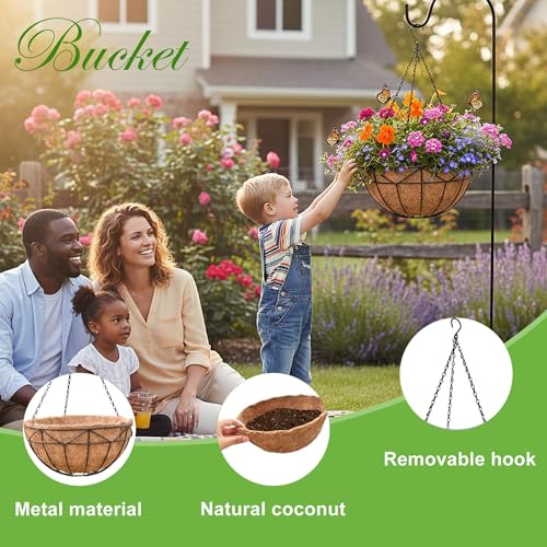 Unique Metal Iron Geometric Hanging Planter Set of 4 Stylish 12 Inch Extra Deep Coco Liner Breathable Heavy Duty Balcony Tree Hanging Basket Drop Weatherproof - size: 12 Inch, style: Geometric