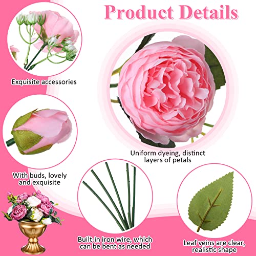 Hoteam 24 Bundles Artificial Peonies Flowers Wedding Faux Flowers Silk Peony Bouquet Bulk Bride Fake Florals Arrangements for Table Centerpieces Wedding Party Vase Decor (Light Pink, White) - color: Light Pink, White