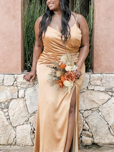 Rinlong 1Pc Fall Wedding Bouquet for Bridesmaids Burnt Orange Dried Flower Bridesmaid Boho Terracotta Bouquet Wedding - color: 04-beige & Terracotta