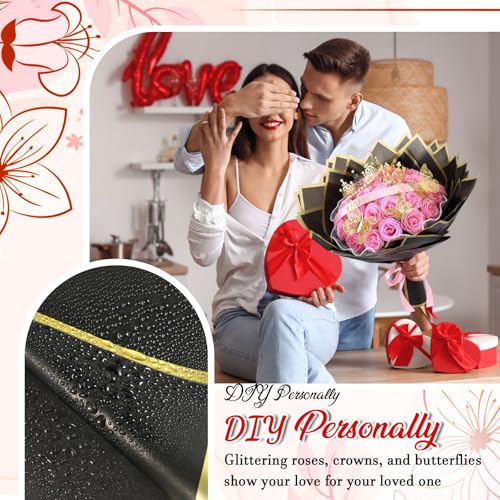 Thiccywoov 36 Pcs Glitter Roses Bouquet Graduation Artificial Rose DIY Flower Bouquet Kit Flower Wrapping Paper 3D Butterflies Crowns for Mom Mother Teacher Birthday (Pink-A) - color: Pink-a