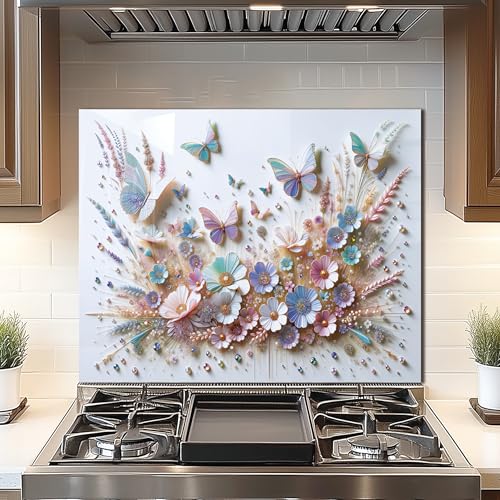 DAIFURONGE Butterfly Tempered Glass Backsplash for Kitchen, 30" x24'' | Frameless, Easy to Cleansplash - size: 30"L x 24"W