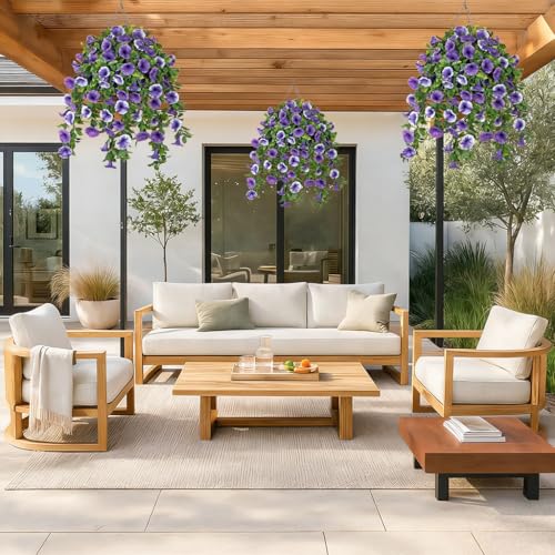 Artificial Morning Glory Flowers with Hanging Basket - Faux Morning Glory Vines UV Resistant Plastic Fake Flowers with Basket Plants for Home Porch Patio Balcony Garden Yard Spring Decor Purple - color: Purple, size: 23.6"