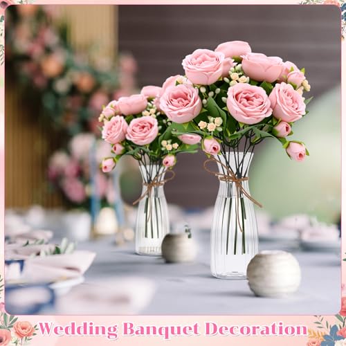 Thiccywoov 19 Pack Artificial Peony Flowers with Vase Bulk, 12 Bundles Faux Peony Bouquet 6 Vase with 1 Rope Silk Flower Arrangement Wedding Table Centerpiece for Wedding Bridal Shower(Light Pink) - color: Light Pink