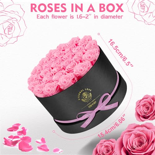 Impouo Forever Flowers, 12 Roses in A Box, Real Preserved Roses, Birthday Gift for Women, Mother's Day, Anniversary, Red Rose (Pink, 12 Rose) - color: Pink, size: 12 Rose