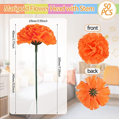 Syhood 50 Pcs Artificial Marigold Flower Bulk Decorations Mexican Flores Artificiales Fiesta Party Decorations for Mexican Backdrop Party Floral with Stems DIY Marigold Garland - color: Mixed Colors