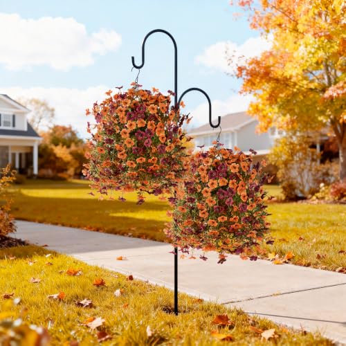 ZFProcess Artificial Hanging Flowers for Outdoors Fall Decoration, 2PCS Silk Fake Daisy Realistic Outdoor Flowers UV Resistant Porch Patio Window Yard Decor - color: Orange+brown
