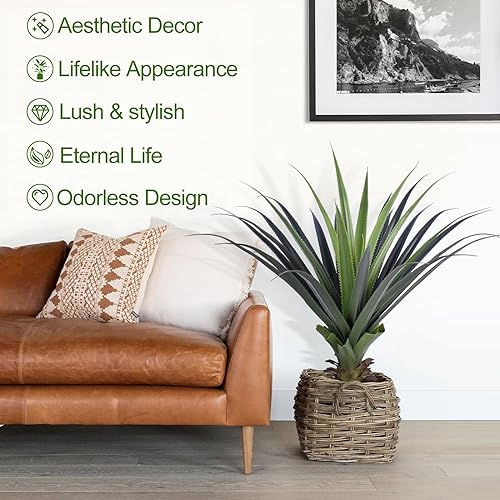 3ft Artificial Spiked Agave Plant, 36" Faux Agave Plants Indoor Small Floor Plant Perfect for Front Porch, Patio, Indoor Outdoor Home, Office Decor (Set of 2) - size: 3ft