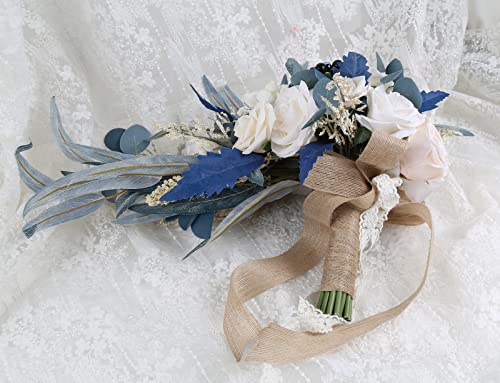 Wedding Bouquets for Bride, 11 Inch Bride Bouquets for Wedding Dusty Blue Artificial Flowers Bridal Bouquet for Wedding Ceremony Anniversary(Dusty Blue) - color: Dusty Blue