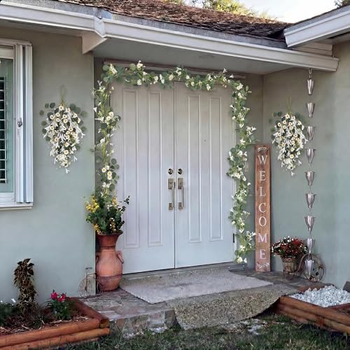 Pinkpum 20'' Eucalyptus Wreath 22'' Daisy Teardrop Swags Set 4 for Front Door Fireplace Hanging Porch Wall Home Window Kitchen Decor Farmhouse Garden Party Indoor Outdoor Summer Spring Fall - color: White Set 3, size: 20''