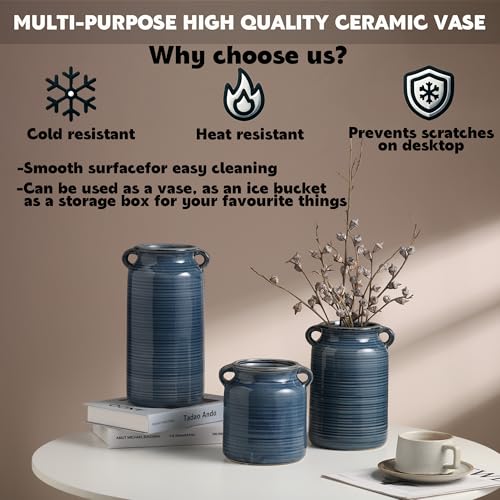 Ceramic Rustic Distressed Blue Flower Vase for Centerpieces, Kitchen, Office or Living Room (5.9''x8.6'') - color: Blue, size: 5.9''x 8.6”