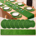 Gilprop 7 Pcs Golf Artificial Grass Placemats Table Runner Set Golf Artificial Mat Green Fake Grass Table Runner Centerpiece Placemat Sport Theme Party Decoration for Wedding Baby Shower Golfs Lover