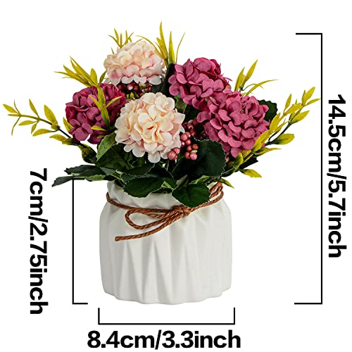 Artificial Flower Plants – Mini Fake Hydrangea Flowers in Pot for Home Decor Party Wedding Office Patio Table Desk Decoration, Set of 4, Size: 3.3''(Diameter) x 5.5''(Tall) - color: Hydrangea-4