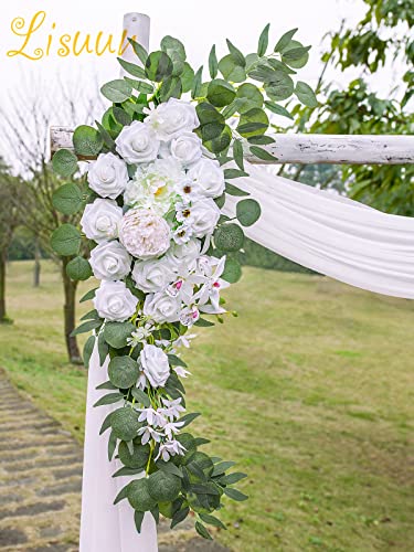 Lisuun Wedding Arch Flowers, Artificial Flowers for Decoration, Large Flower Swag for Boho Styles Wedding Ceremony Floral Decor - Pack of 2 - color: Pure White & Ivory White