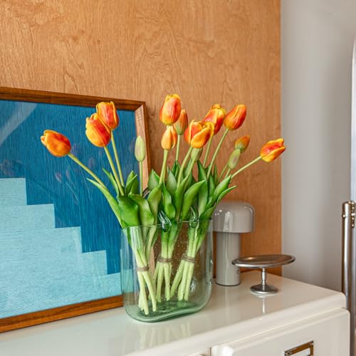 Artificial Tulips Flowers,Soft Touch Latex Bouquet, Fake Tulips,Spring Wedding Home Room Table Centerpiece Decor - color: 15pcs Orange(no Vase)