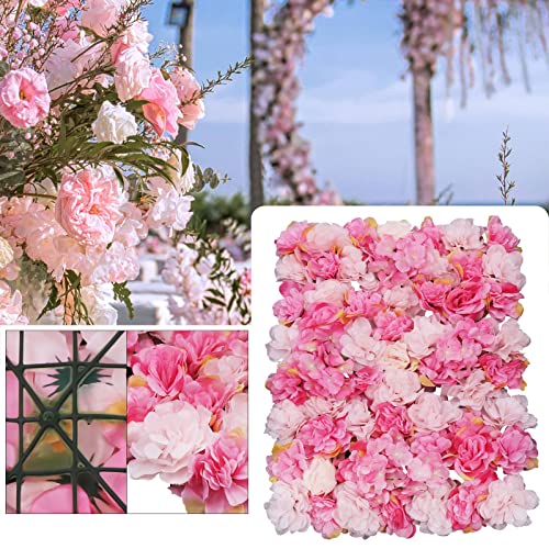 Flower Wall Panel, 6Pcs Artificial Dahlia Rose Floral Wall Backdrop Faux Flower Wall Mat Flower Wall Backdrop for Wedding Party Decoration - color: 6pcs Dark Light Pink