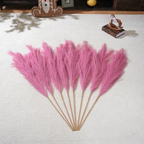 Premium Faux Dark Pink Pampas Grass – 43.3" Tall Fluffy Decor, 8pcs 18-Branch One-Piece Stems No Assembly, Luxury Silk-Feel Feather Flowers for Wedding Boho Home Decor (Magenta, 8 Stems / 110cm) - color: Faux Dark Pink, size: 8pcs 43.3"(110cm)