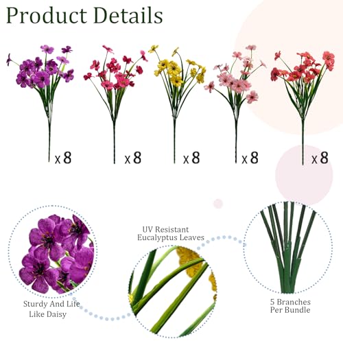 40Pcs Plastic Flowers for Outdoors, Fake Outdoor Artificial Flowers for Outdoors UV Resistant, Fake Plants Artificial Plants Outdoor Plastic Plants, Silk Faux Spring Flowers for Outside - color: Spring, size: 40Pcs
