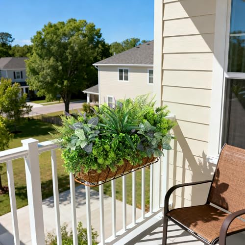 Hrobek Outdoor Faux Plants UV Resistant - 12 Bouquets Realistic Artificial Eucalyptus Fern Lavender Greenery for Patio Garden Front Porch Decor Weatherproof Fake Plants for Outside - color: Mix Greenery