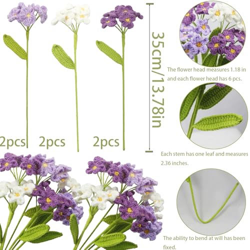 6 Pcs Crochet Flowers Bulk Forget Me Not Crochet Flower Gifts Purple Handmade Crocheted Flowers Bouquet DIY Home Decor for Mother's Day Birthday Wedding Women Moms Wives Friends - color: Forget Me Not-purple