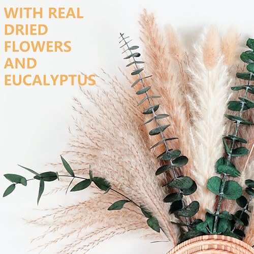 Set of 2 Wooden Vases with Pampas Grass and Eucalyptus – Boho Decor for Living Room, Modern Farmhouse Entryway or Bathroom, Rustic Art for Home Decoration - style: A